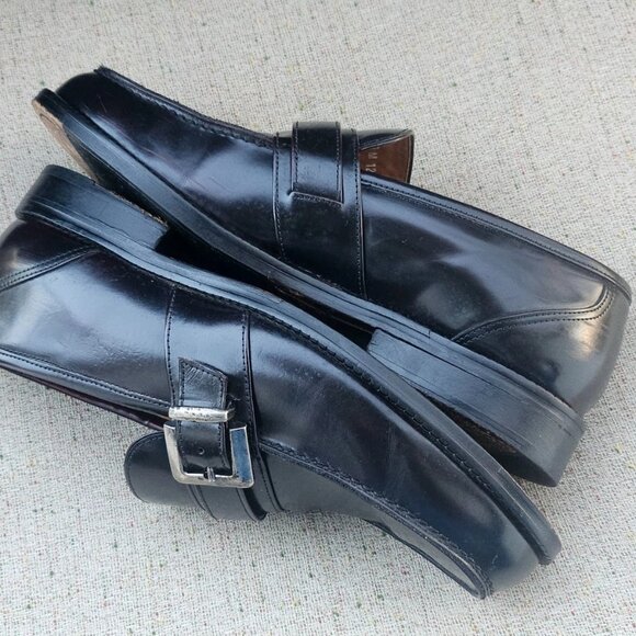G.H Bass Men Shoes Slip On Side Buckle Black Patent Leather Size 9M